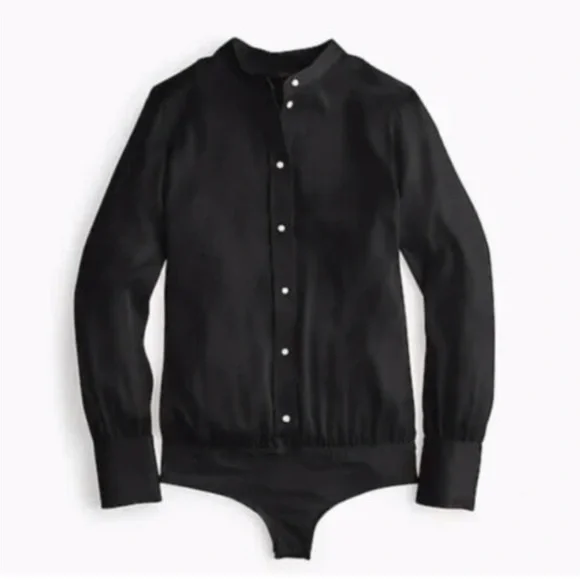 Crew Ashton Black Stretch Silk Blend Bodysuit Button Up Size 20